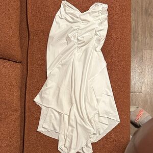 Brand New . MICAS asymmetric ruffle ruched slit skirt in white